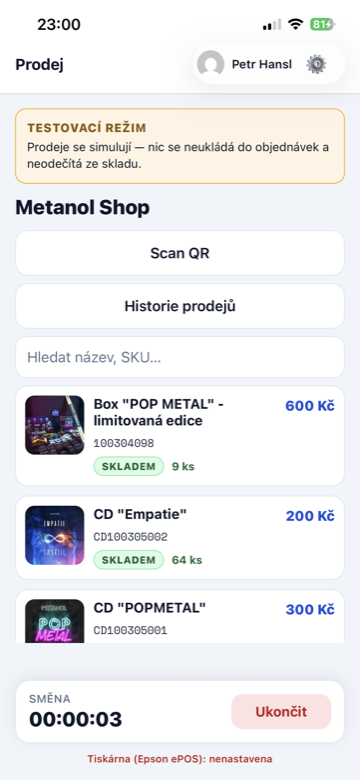 Obrazovka prodeje v CMS Store POS